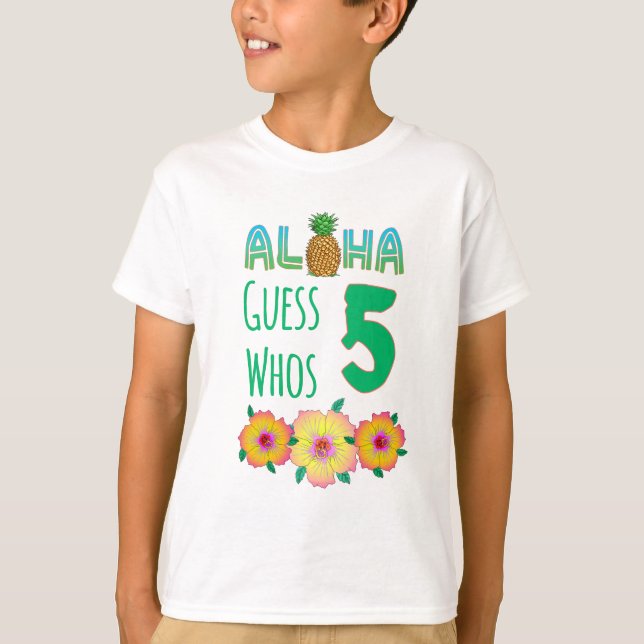 Barn Aloha Tropical Luau 5 år gammal födelsedag Tee Shirt (Framsida)