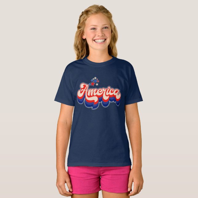 Barn “America” Grafisk T-Shirt – Ledig Patriotisk (Hel framsida)