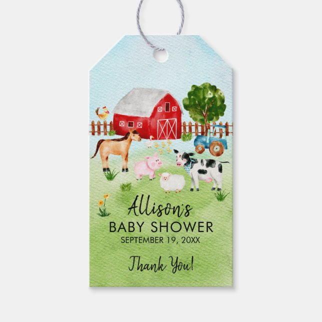 Barn Animals Baby Shower Favor Gift Märkre Presentetikett (Framsidan)