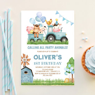 Barn Animals, Barnyard, Ranch Boys 1:a födelsedage Inbjudningar