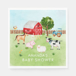 Barn Animals Neutralt Baby Shower Papper Napkins Pappersservett