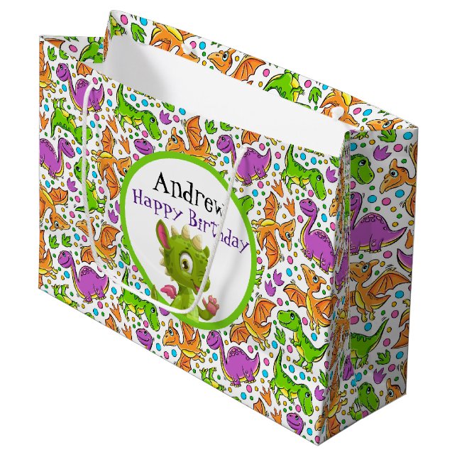 Barn Anpassa Dinosaur Gift Bag (Framsidan Vinklad)