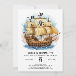 Barn Anpassningsbar Boat Pirat Birthday Inbjudningar