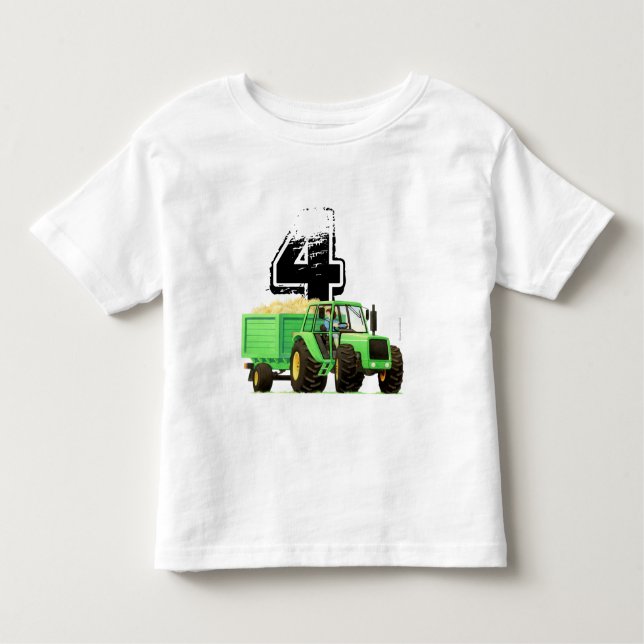 Barn Anpassningsbar Grönt Farm Tractor 4e födelsed T Shirt (Framsida)