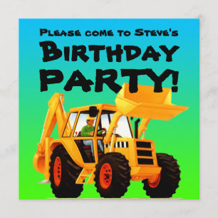 Barn Anpassningsbar Gult Digger Construction Party Inbjudningar