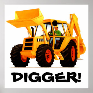 Barn Anpassningsbar Gult Digger Poster
