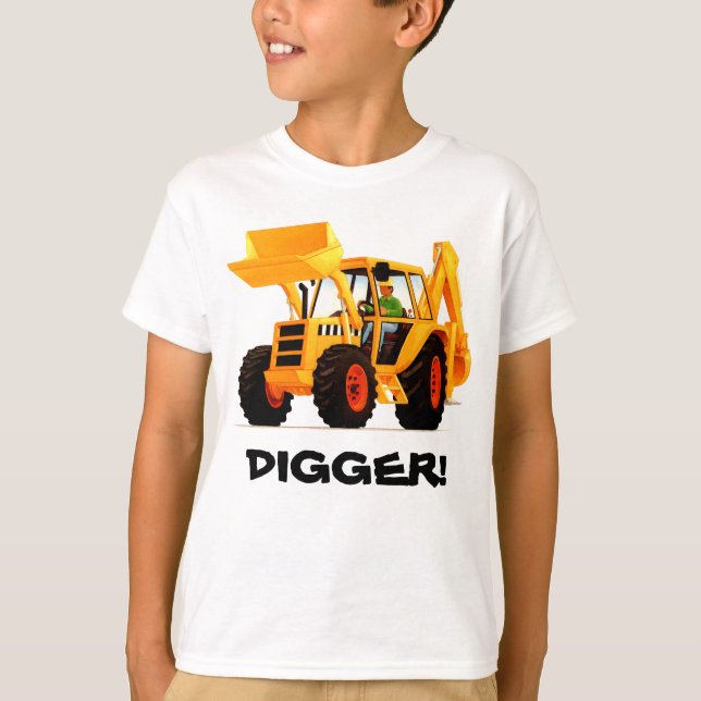 Barn Anpassningsbar Gult Digger T-shirt (Framsida)