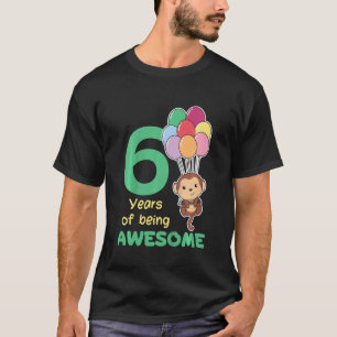Barn, apa, 6e, födelsedag, sex år gammal För barn T Shirt