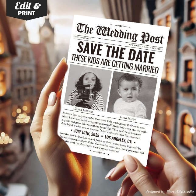 Barn är Gifta sig i nyhetsmeddelande Julkort (These Kids Are Getting Married Wedding Newspaper Holiday Card)