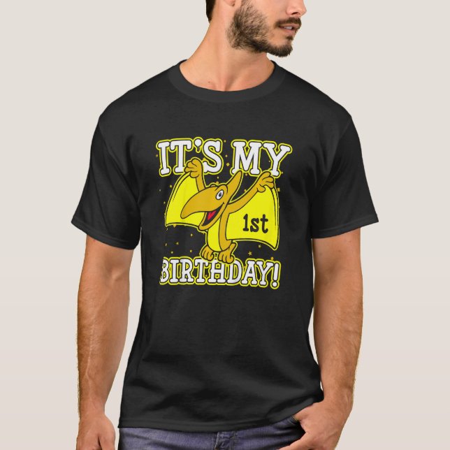 Barn är mitt första födelsedag Gult Pterodactyl C T Shirt (Framsida)