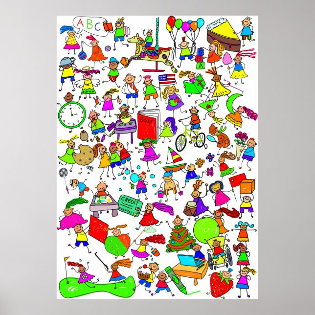 Barn är Underbara myntverk i Tecknad Stick figur Poster (Framsidan)