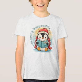 Barn Askgrå Läsande Pingvin Äventyr Bomull T-Shirt