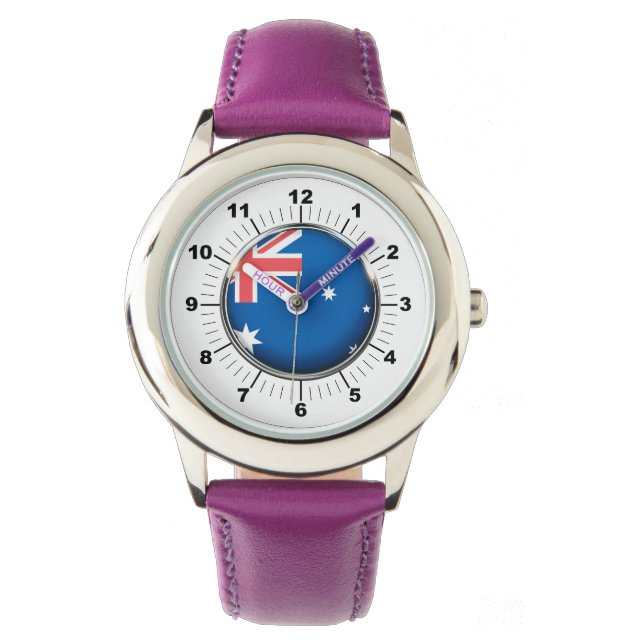 Barn Australia Flagga Justable Lila Ribb Armbandsur (Framsida)