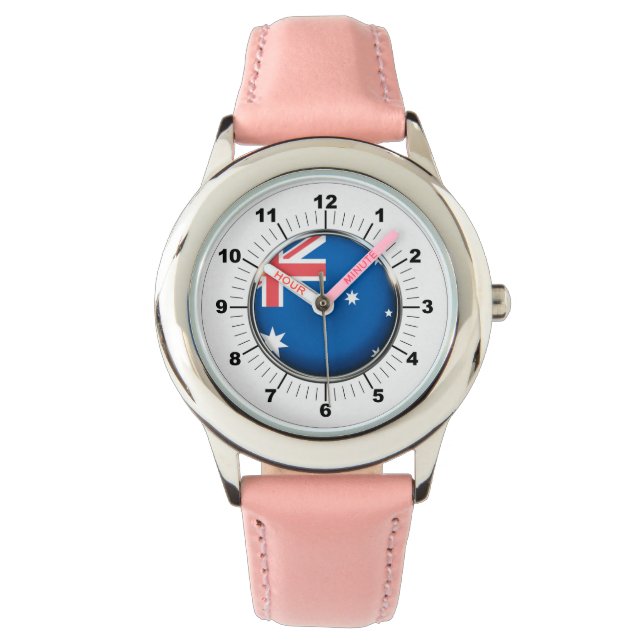 Barn Australiens Flagga Justable Steel Rosa Hearjä Armbandsur (Framsida)