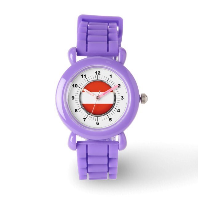 Barn Austria Flagga Red Glitter Strap Watch Armbandsur (Framsida)
