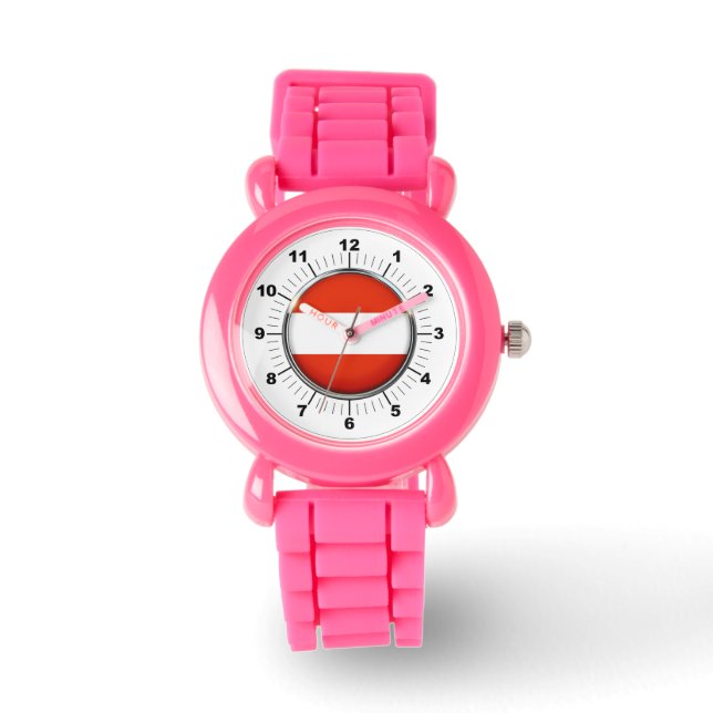 Barn Austria Flagga Rosa Glitter Strap Watch Armbandsur (Framsida)