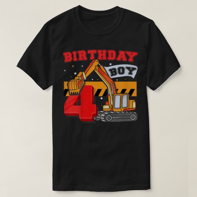 Barn B-dagarspojke 4 år gammal Digger Builder-kons T Shirt (Design framsida)
