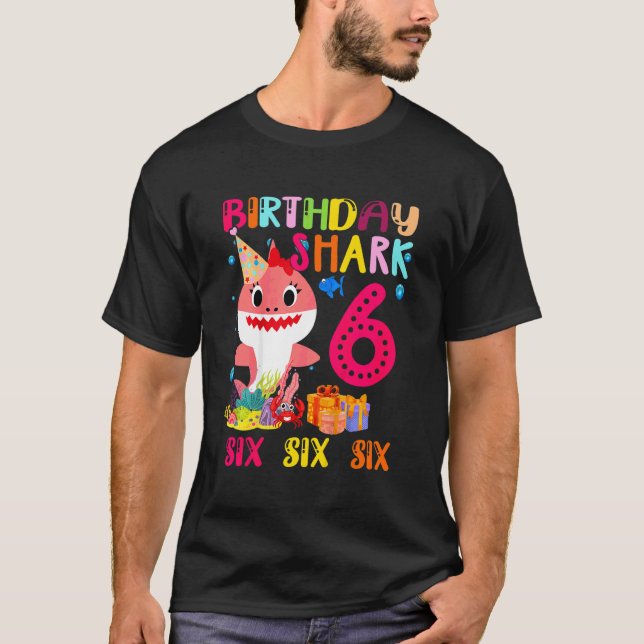 Barn Baby Cute Rosa Shark 6e Birthday 6 Yold T Shirt (Framsida)
