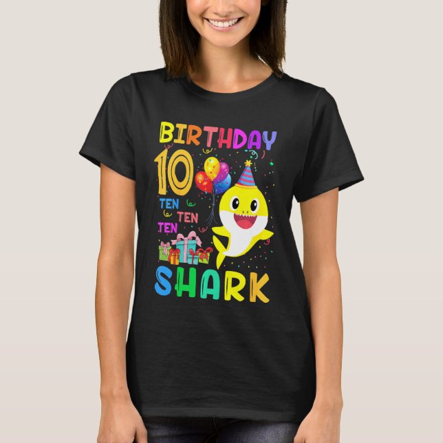 Barn Baby Cute Shark 10:e födelsedagspojkflicka 10 T Shirt (Framsida)