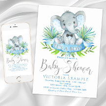 Barn Baby Elefant Baby Shower Inbjudningar
