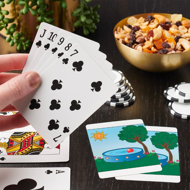 Barn bakgård pool scen med solträd casinokort (Skapare uppladdad)