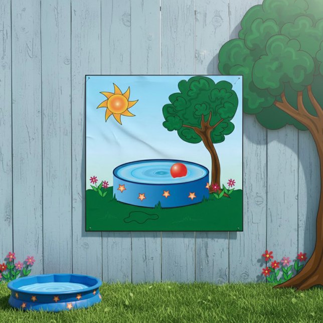 Barn bakgård pool scen med solträd poster (Skapare uppladdad)