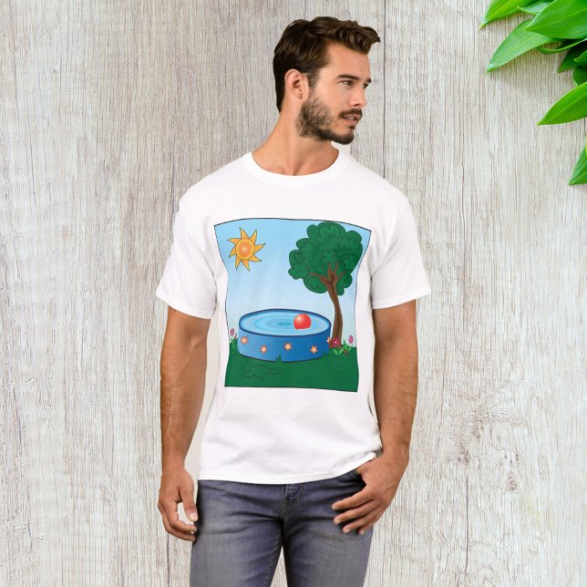 Barn bakgård pool scen med solträd t shirt (Skapare uppladdad)