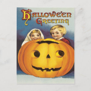 Barn bakom ett vykort för Pumpkin-Vintage