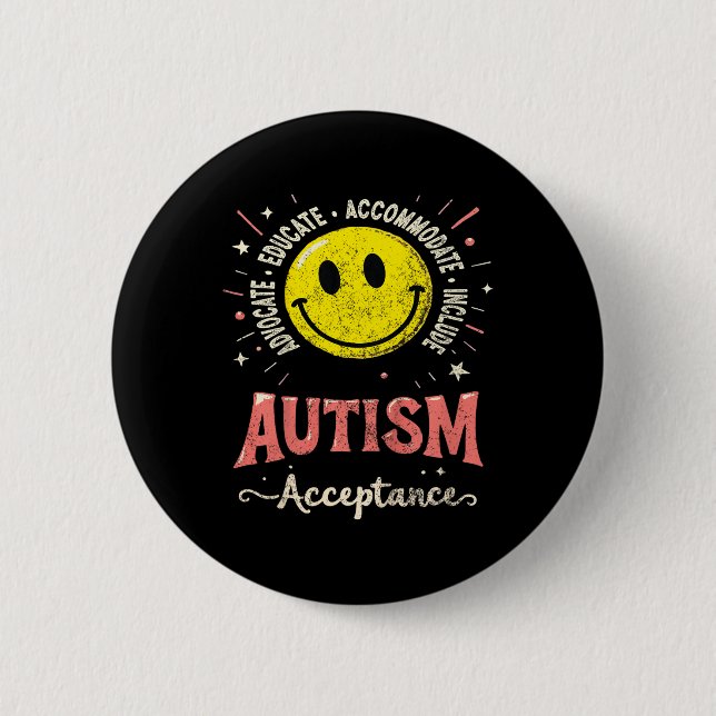 Barn Barn Autism Medvetenhet Acceptans Leende Ansi Knapp (Framsida)