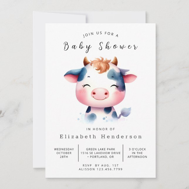 Barn Barn Cow Baby Shower för lycklig Snyggt Inbjudningar (Framsida)
