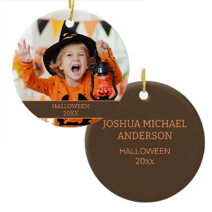 Barn Barnbarn Halloween Foto Namn Datum Julgransprydnad Keramik