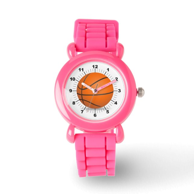 Barn Basketball Rosa Glitter Strap Watch Armbandsur (Framsida)