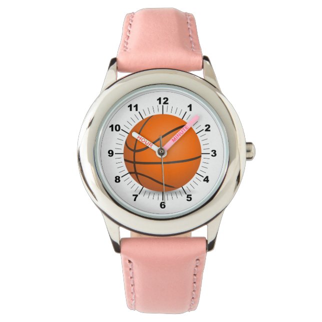 Barn Basketball Rosa Leather Strap Watch Armbandsur (Framsida)