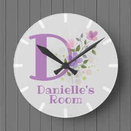 Barn Bedroom Clock Design med Namn & Initial Rund Klocka