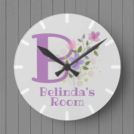 Barn Bedroom Clock Design med Namn & Initial Rund Klocka