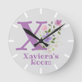 Barn Bedroom Clock med Namn & Initial Rund Klocka