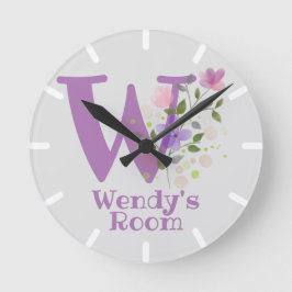 Barn Bedroom Clock med Namn & Initial Rund Klocka