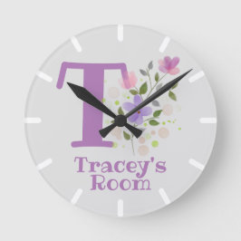 Barn Bedroom Clock med Namn & Initial Rund Klocka