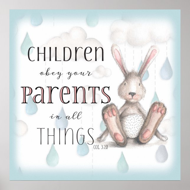 Barn, bey dina föräldrar - Kol 3:20 Blue Poster (Framsidan)