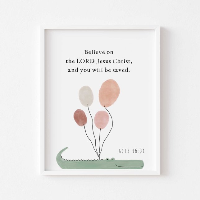 Barn, bible verse alligator med ballonger poster (Skapare uppladdad)