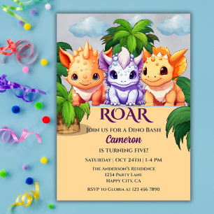 Barn Birthday Dinosaur Party a Dino Bash any Age Inbjudningar
