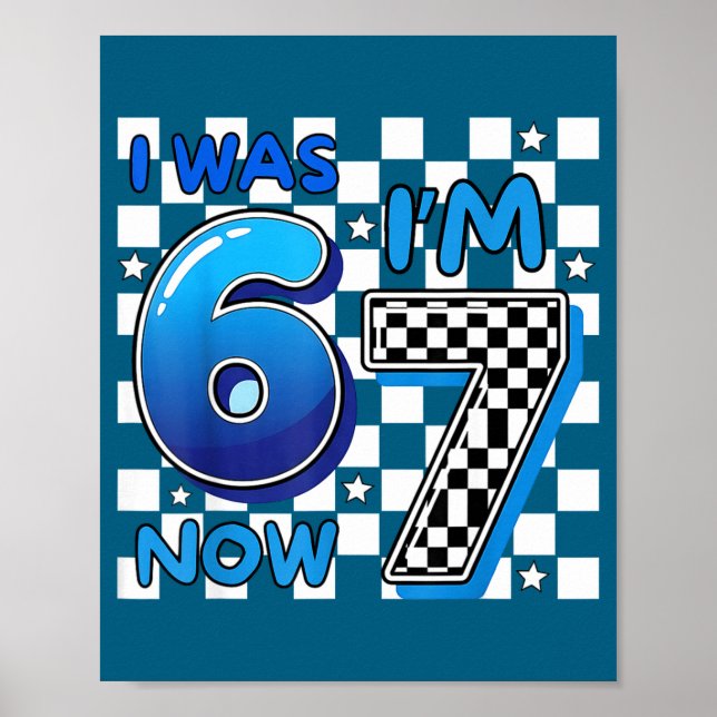 Barn blå rutig jag var 6 jag är 7 rolig 67 födelse poster (Framsidan)