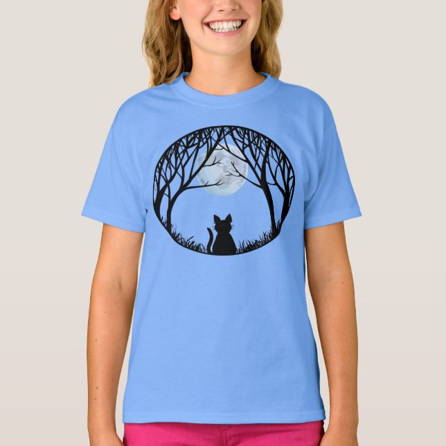Barn Black Cat T-shirt Spooky Tjock Cat Barn Tee (Framsida)