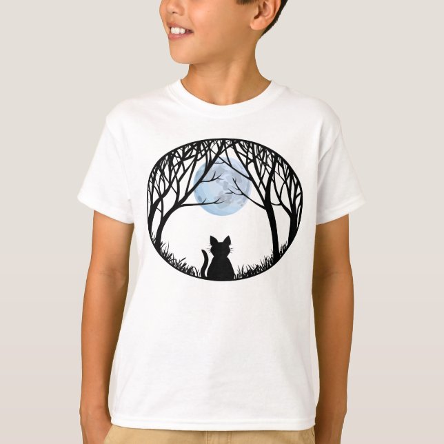 Barn Black Cat T-shirt Spooky Tjock Cat Barn Tee (Framsida)