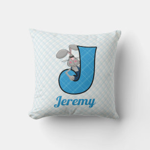 Barn Blue Jackkanit Monogram Brev J Kudde