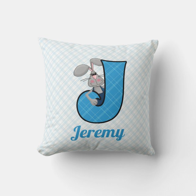 Barn Blue Jackkanit Monogram Brev J Kudde (Framsida)