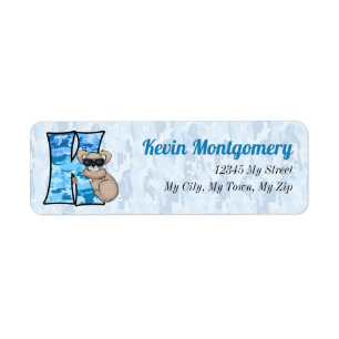 Barn Blue Koala Monogram Brev K Adress Returadress Etikett