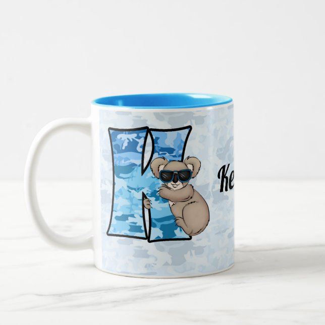 Barn Blue Koala Monogram Brev K Två-Tonad Mugg (Vänster)