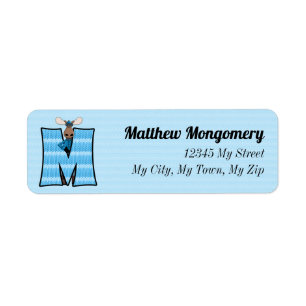 Barn Blue Moose Monogram M Adress Returadress Etikett