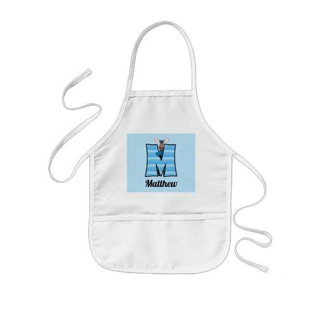 Barn Blue Moose Monogrammed Brev M Barnförkläde (Framsidan)